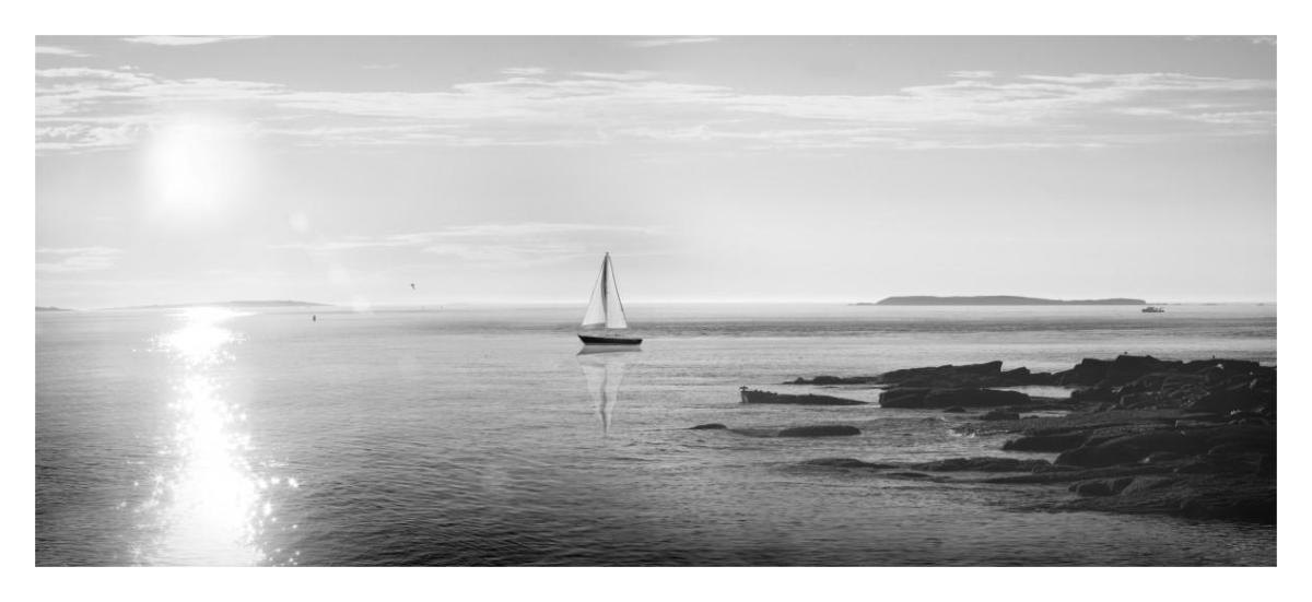 Evening Sail Black and White -Paper Art-38"x17.48"