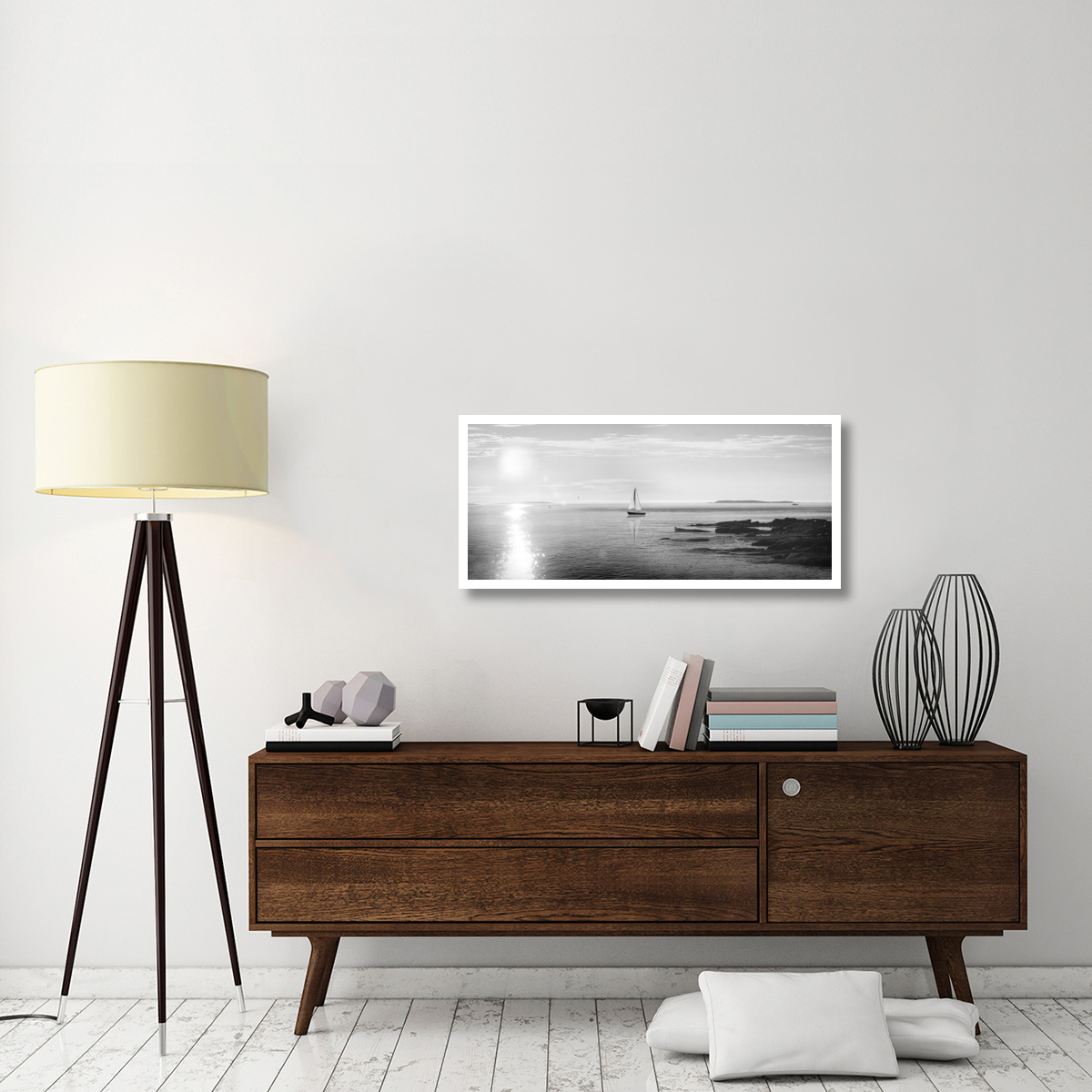 Evening Sail Black and White -Paper Art-42&quotx19.2"
