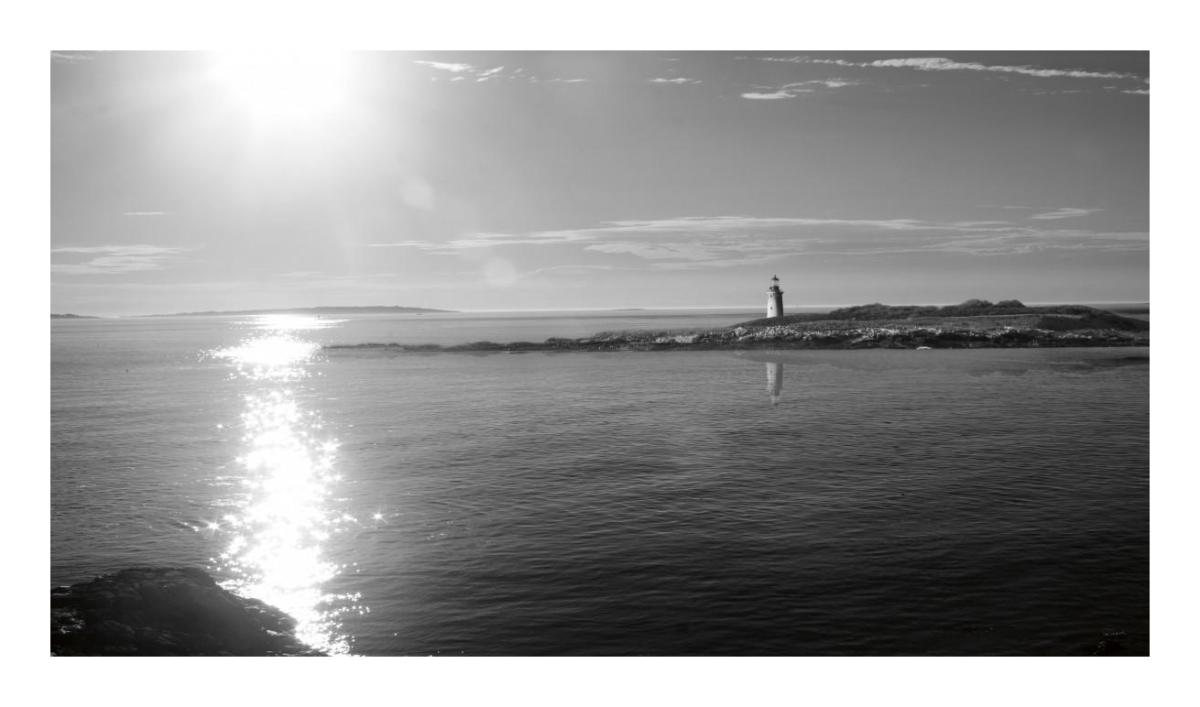 Lighthouse Sound Black and White -Paper Art-24"x14.1"