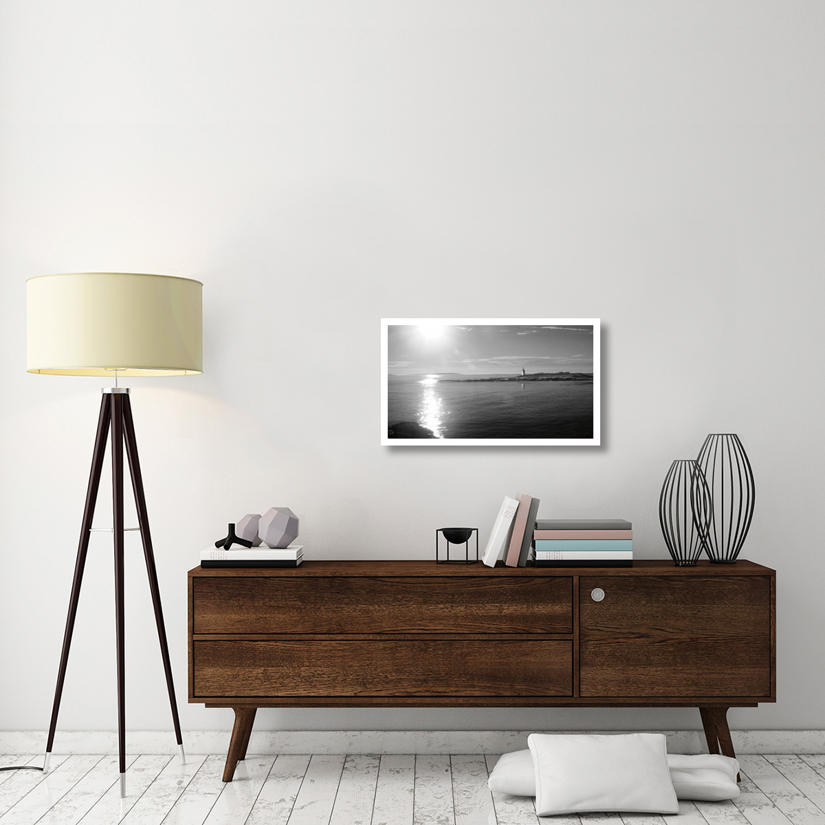 Lighthouse Sound Black and White -Paper Art-32&quotx18.5"