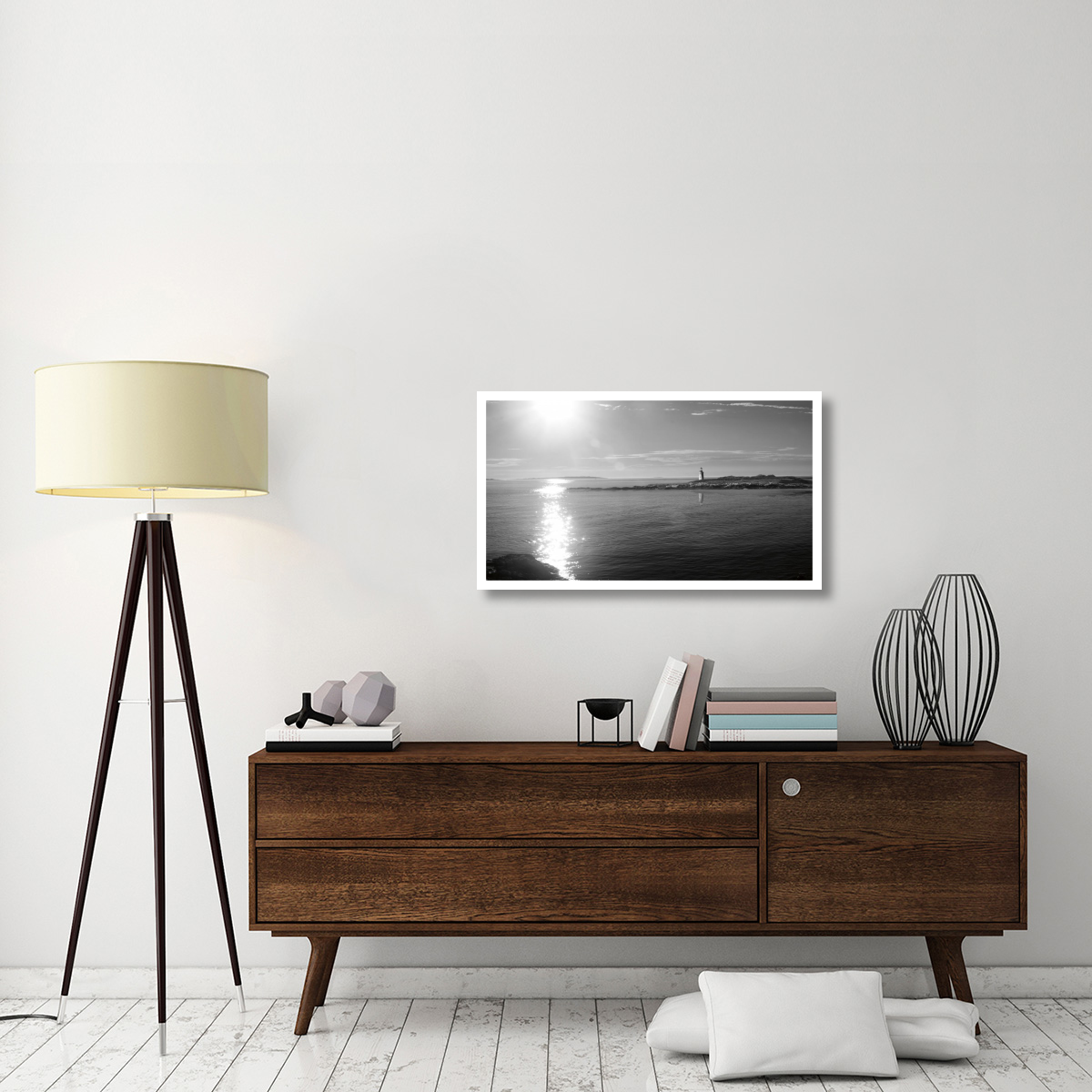 Lighthouse Sound Black and White -Paper Art-38&quotx21.8"