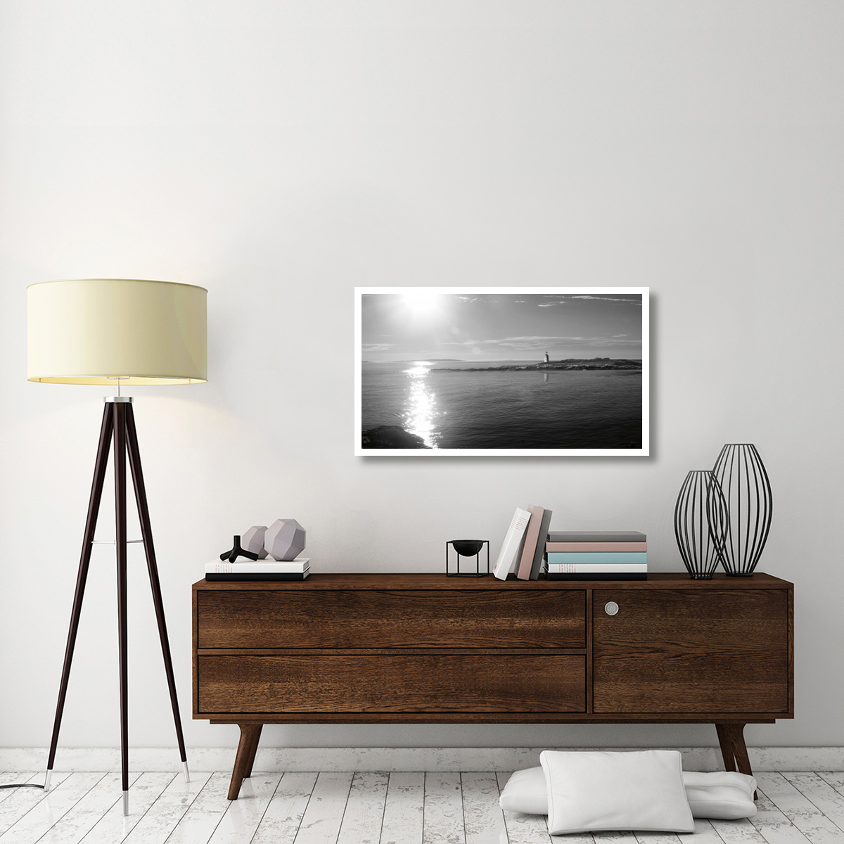 Lighthouse Sound Black and White -Paper Art-42&quotx24"