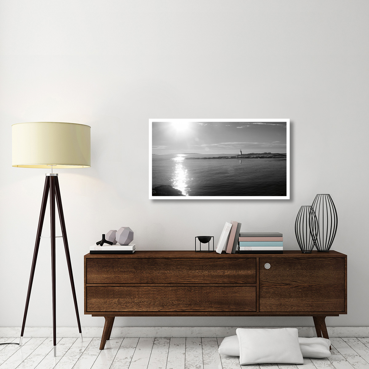 Lighthouse Sound Black and White -Paper Art-46&quotx26.2"