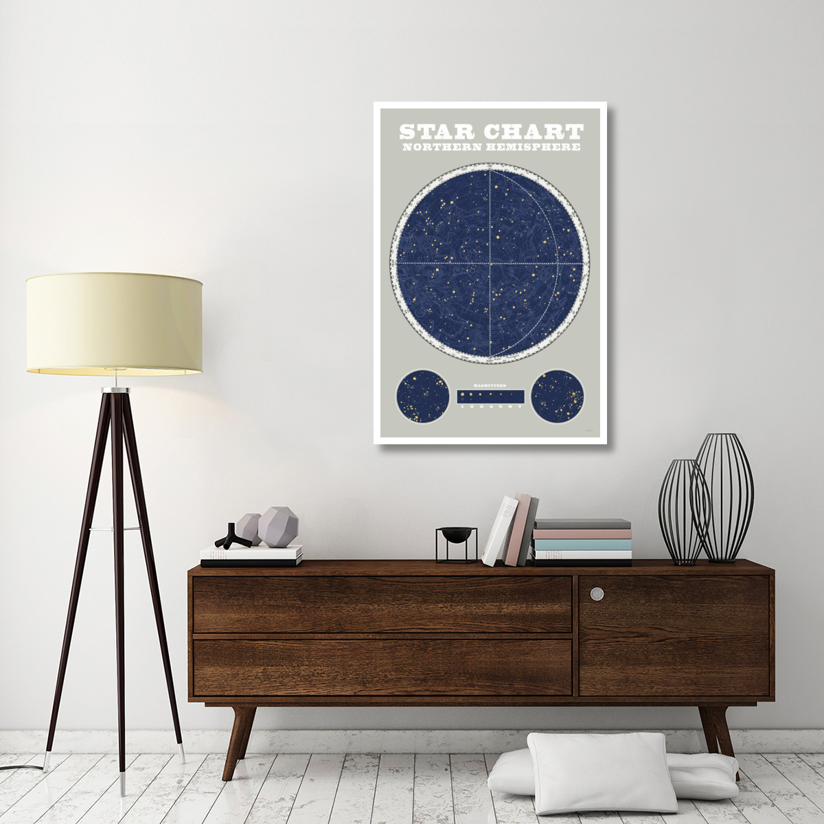 Northern Star Chart Blue Gray -Paper Art-34&quotx50"