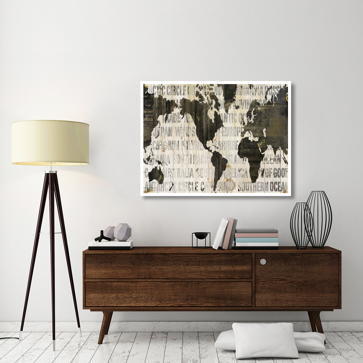 Crate World Map Neutral v2 -Paper Art-50&quotx38"