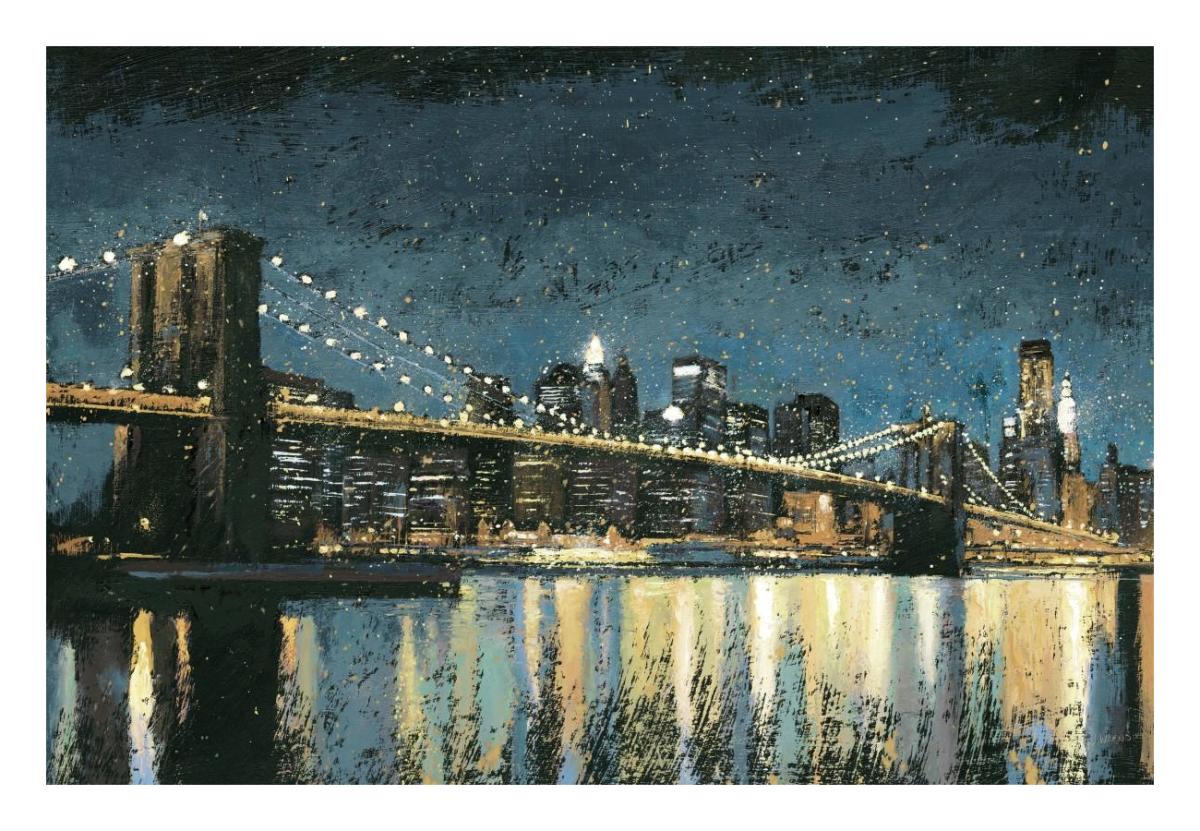 Bright City Lights Blue I -Paper Art-26"x18"