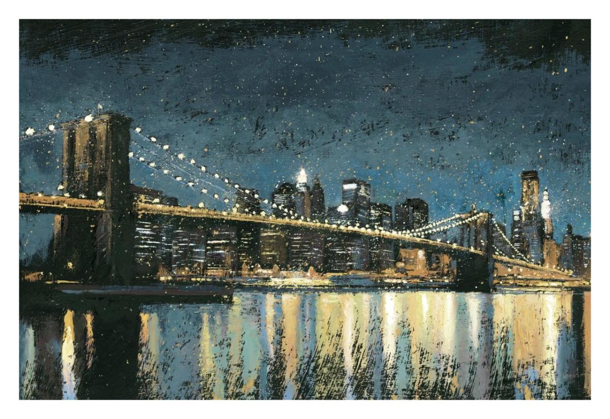 Bright City Lights Blue I -Paper Art-32"x22"