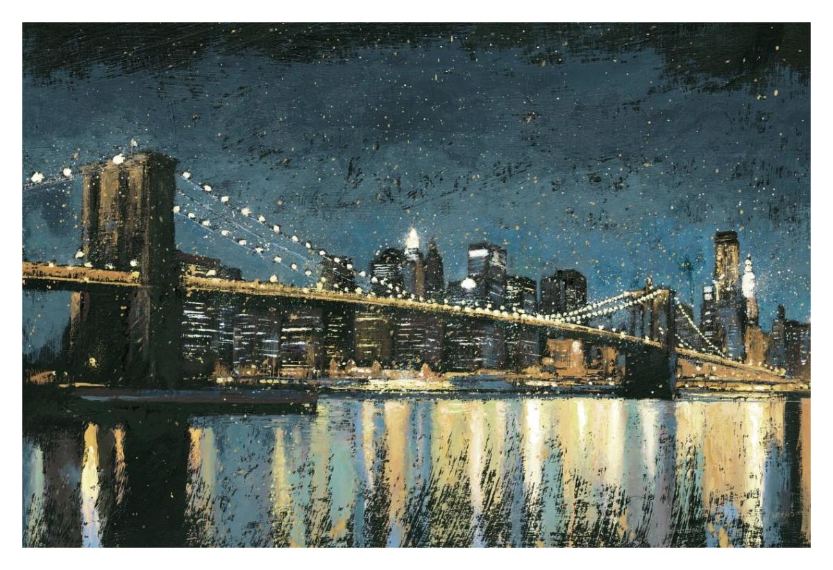 Bright City Lights Blue I -Paper Art-38"x26"