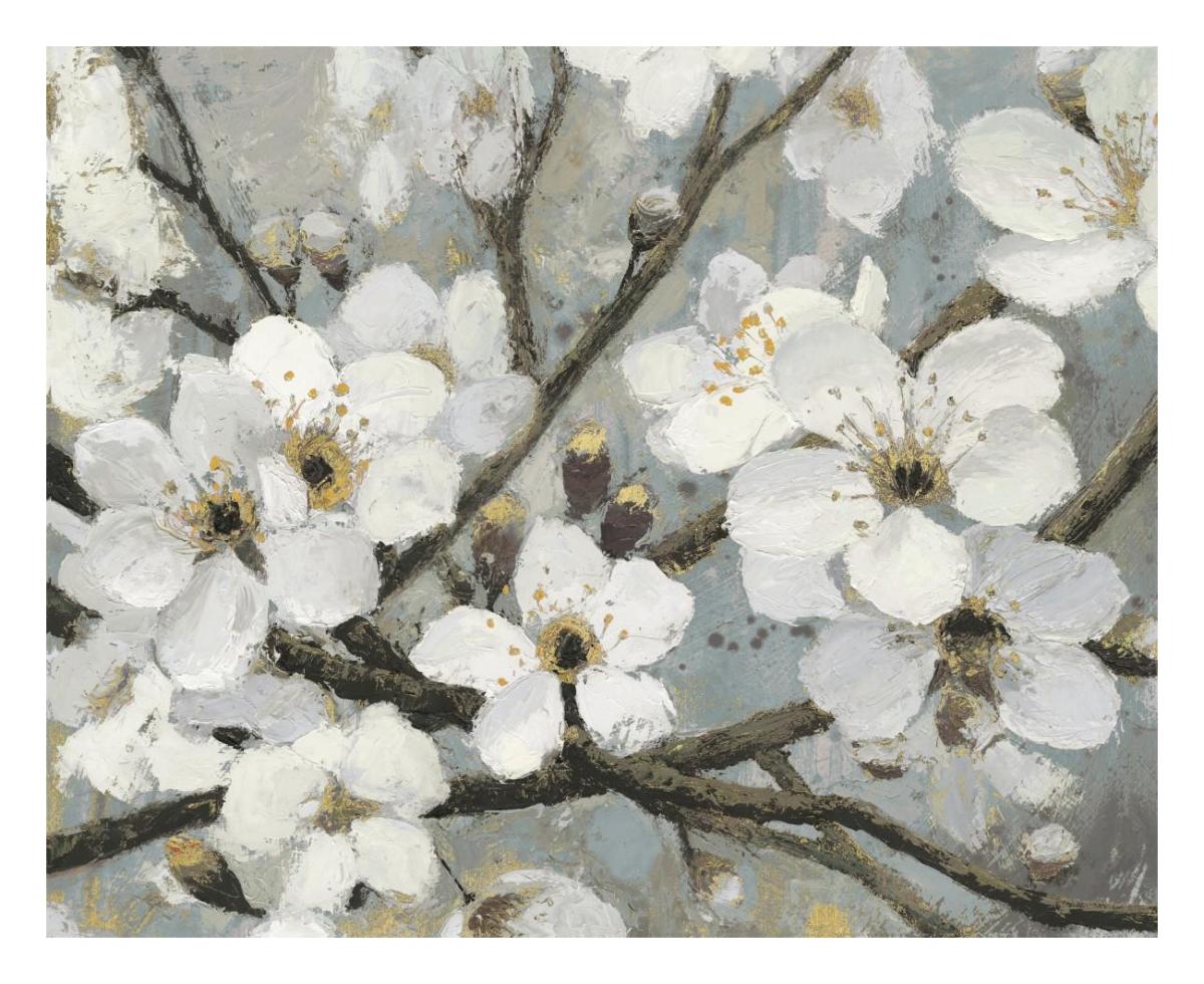 Cherry Blossoms I Blue -Paper Art-26"x22"