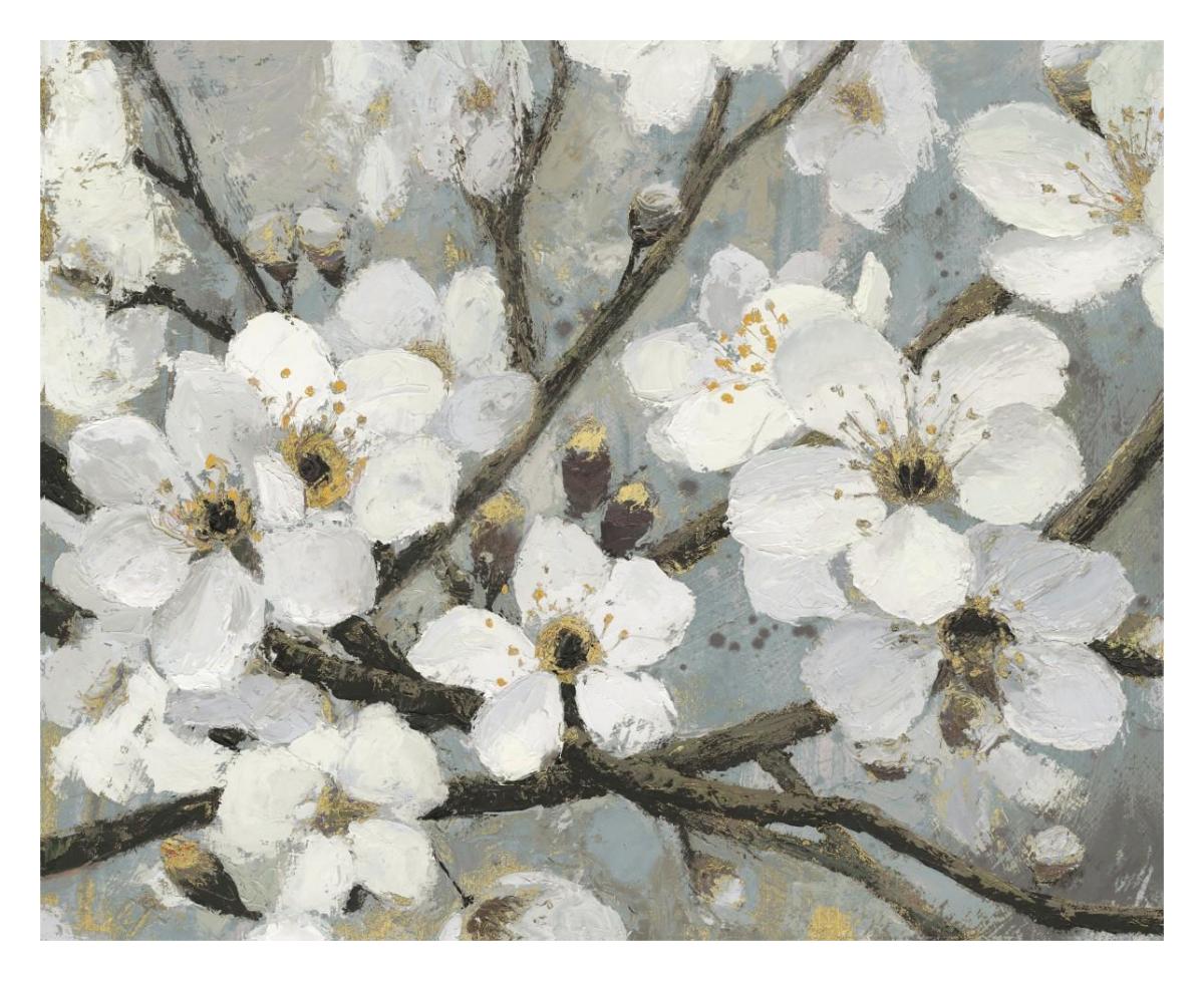 Cherry Blossoms I Blue -Paper Art-30"x24"