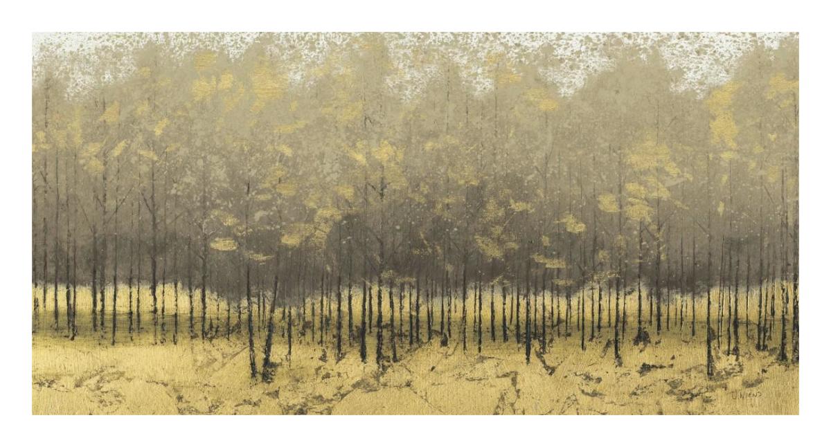 Golden Trees Taupe III -Paper Art-26"x14"