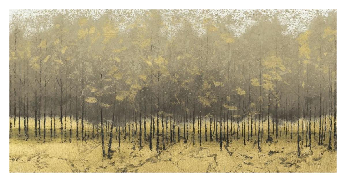 Golden Trees Taupe III -Paper Art-38"x20"
