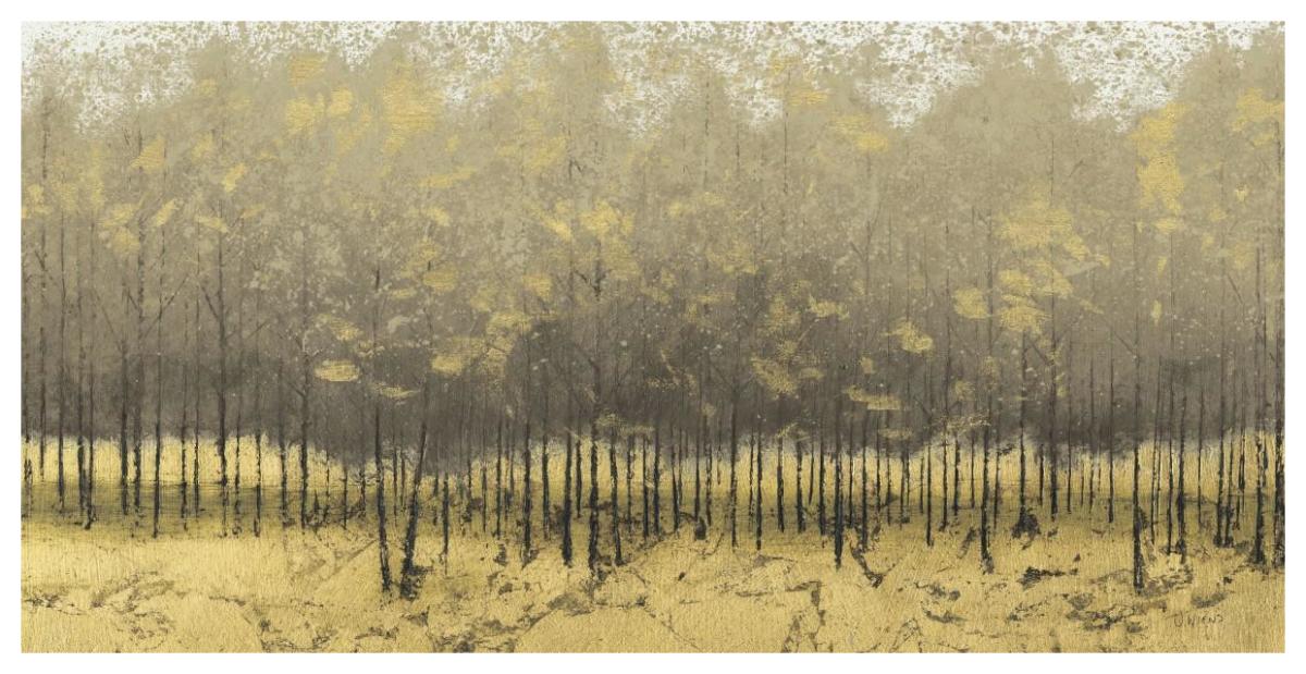 Golden Trees Taupe III -Paper Art-62"x32"