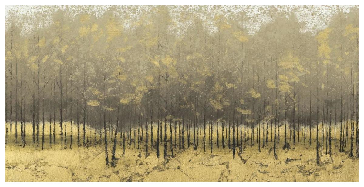 Golden Trees Taupe III -Paper Art-74"x38"