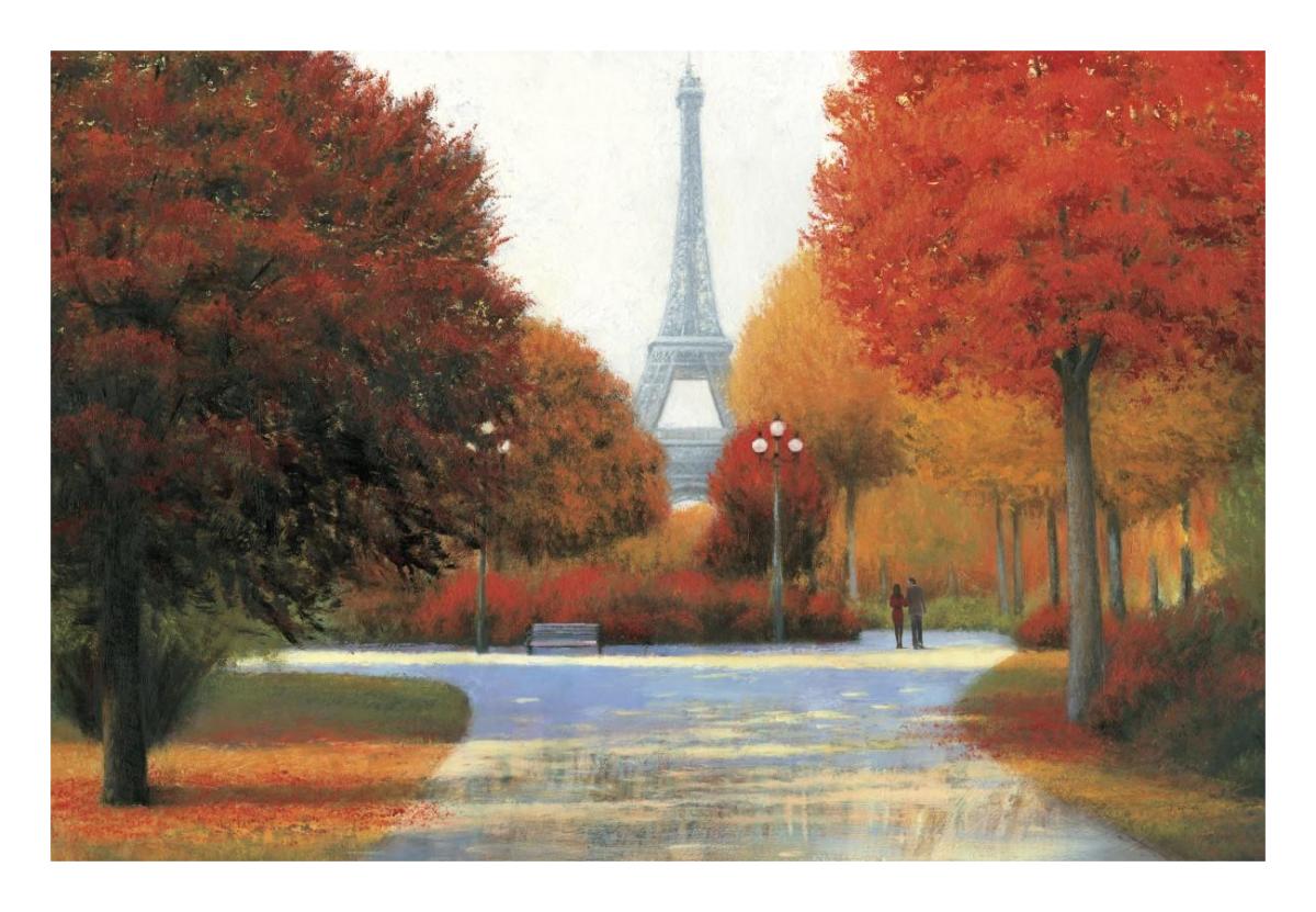Autumn in Paris Couple -Paper Art-26"x18"