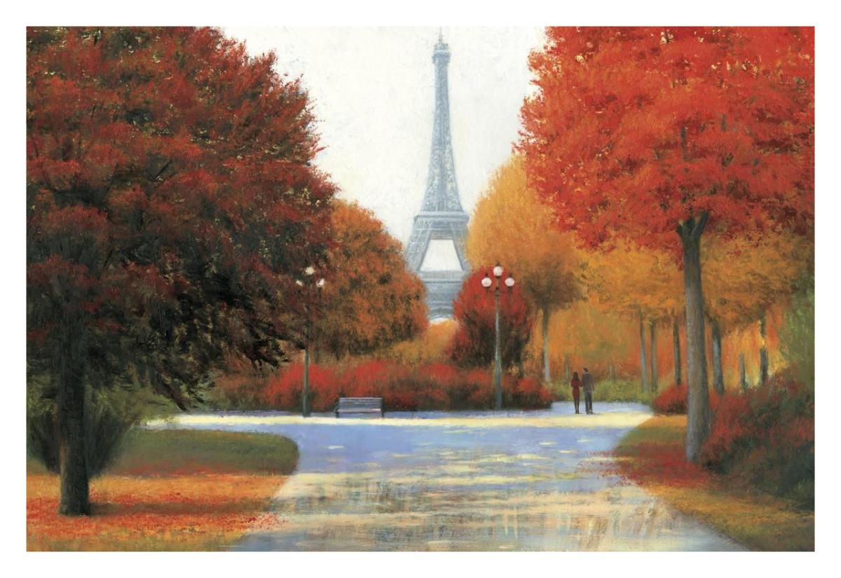 Autumn in Paris Couple -Paper Art-32"x22"