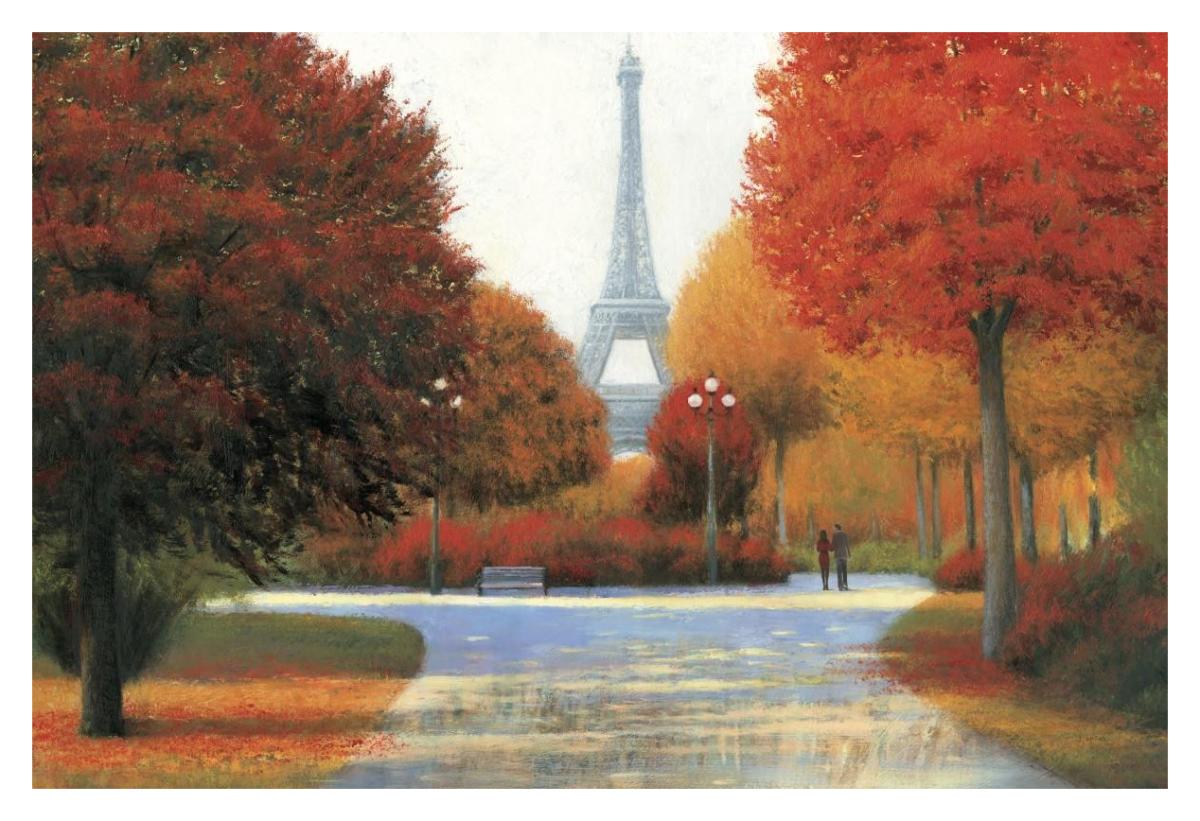 Autumn in Paris Couple -Paper Art-38"x26"