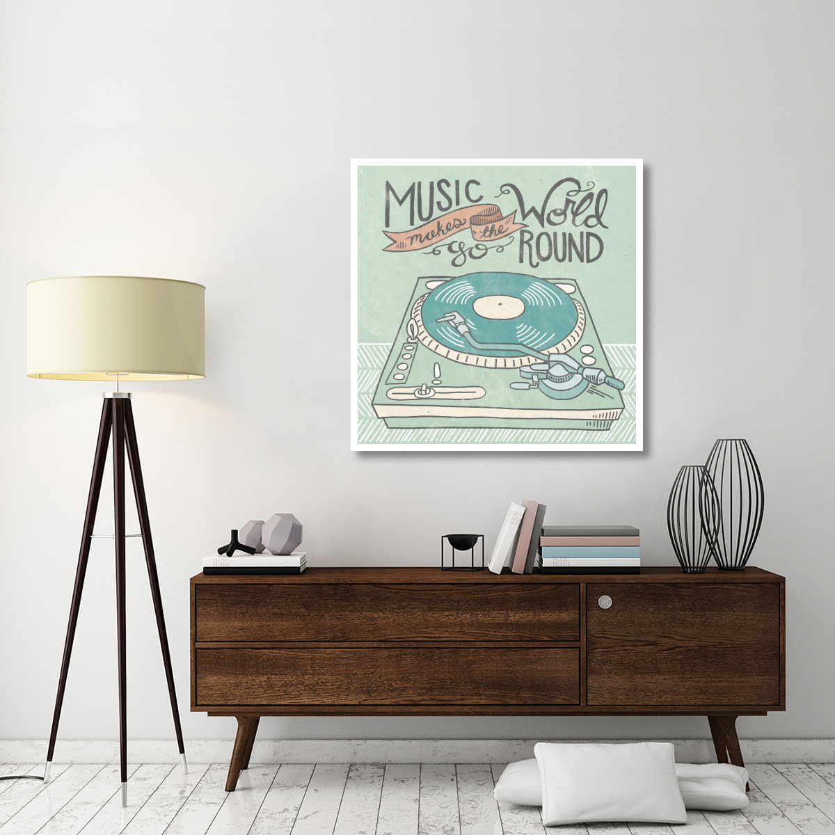 Retro Record Player Gray -Paper Art-42&quotx42"