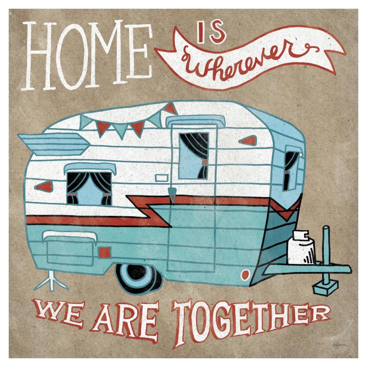 Adventure Love Camper Taupe -Paper Art-42"x42"