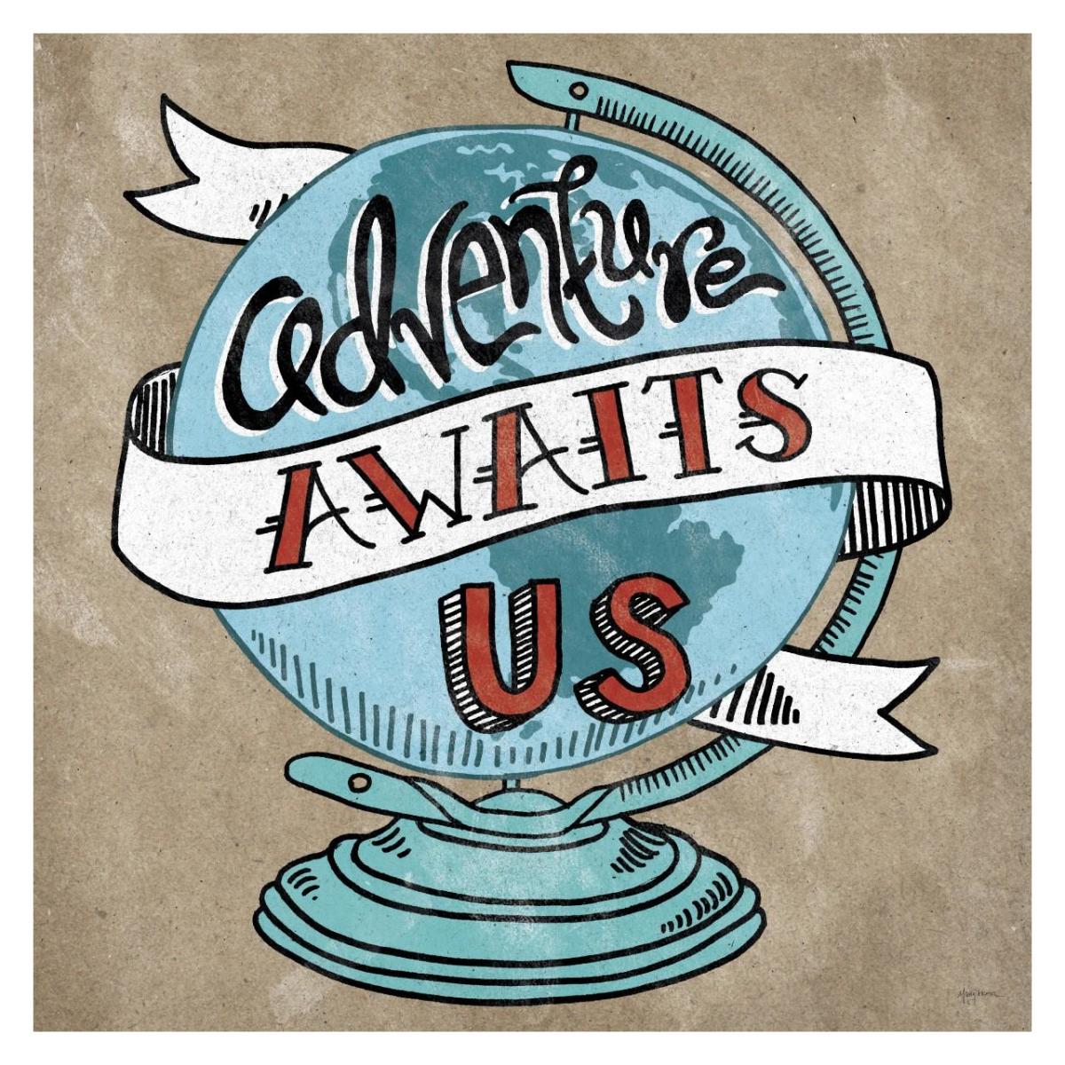 Adventure Love Globe Taupe -Paper Art-32"x32"