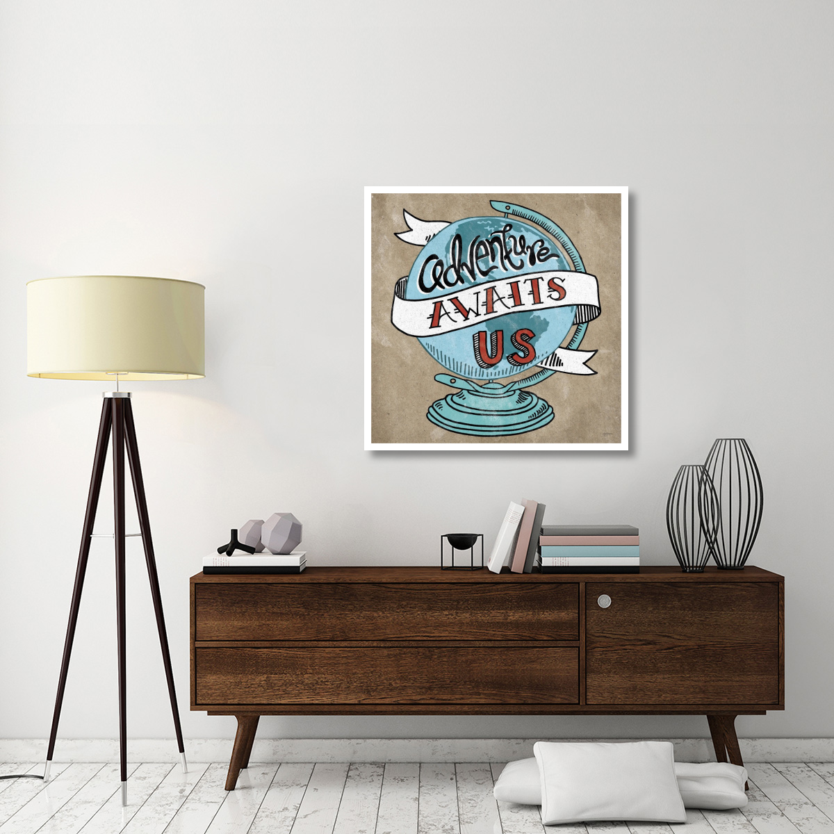 Adventure Love Globe Taupe -Paper Art-38&quotx38"