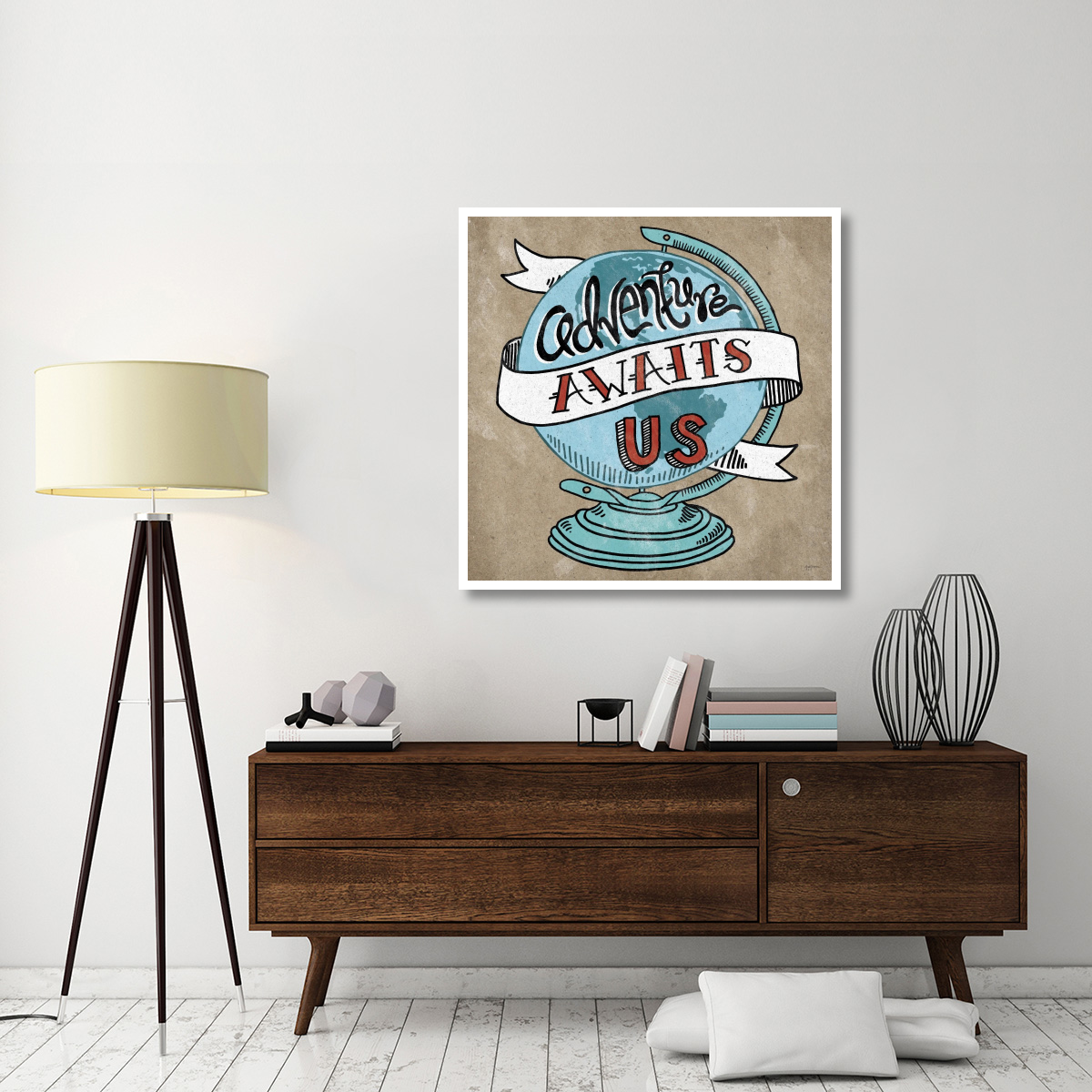 Adventure Love Globe Taupe -Paper Art-42&quotx42"