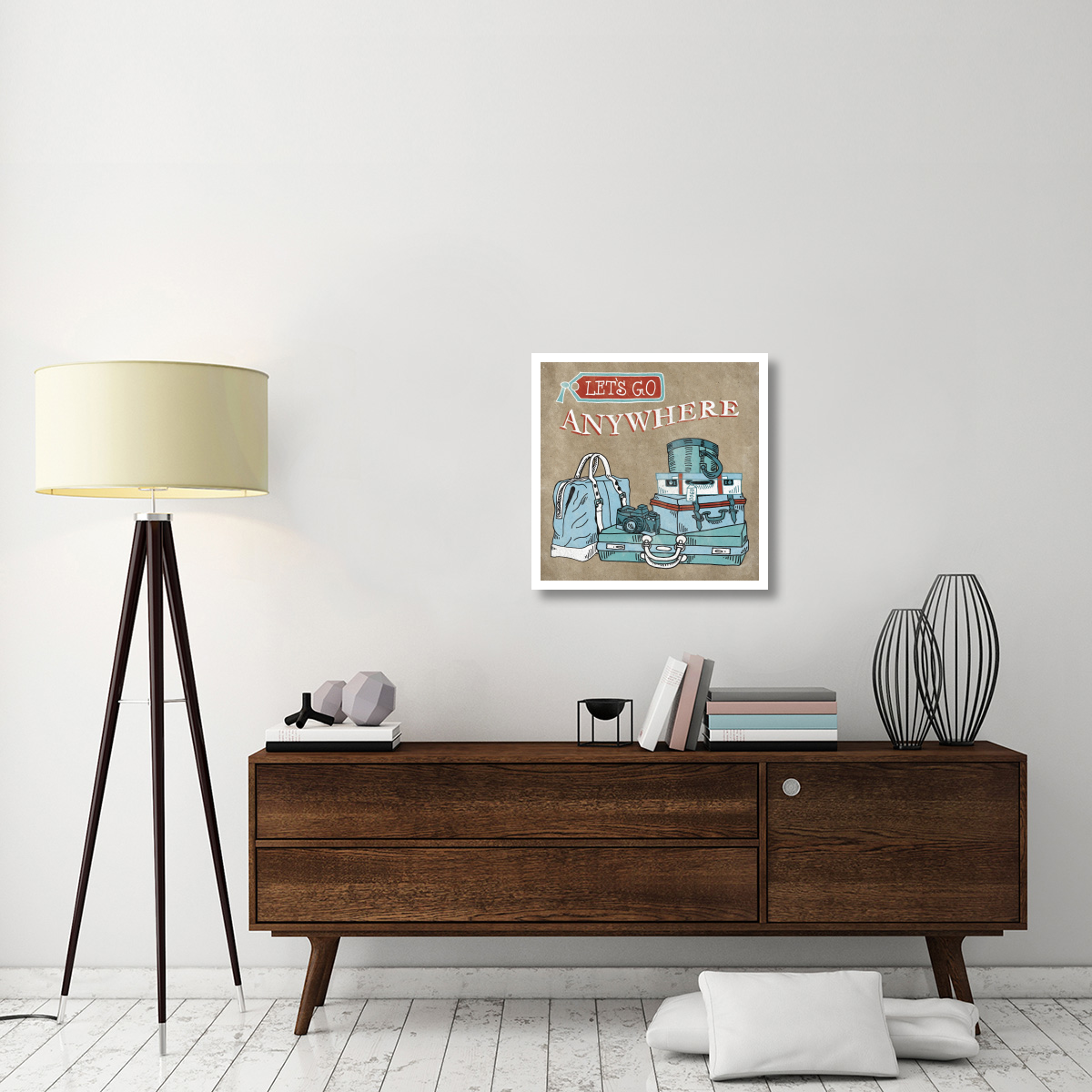 Adventure Love Suitcase Taupe -Paper Art-26&quotx26"