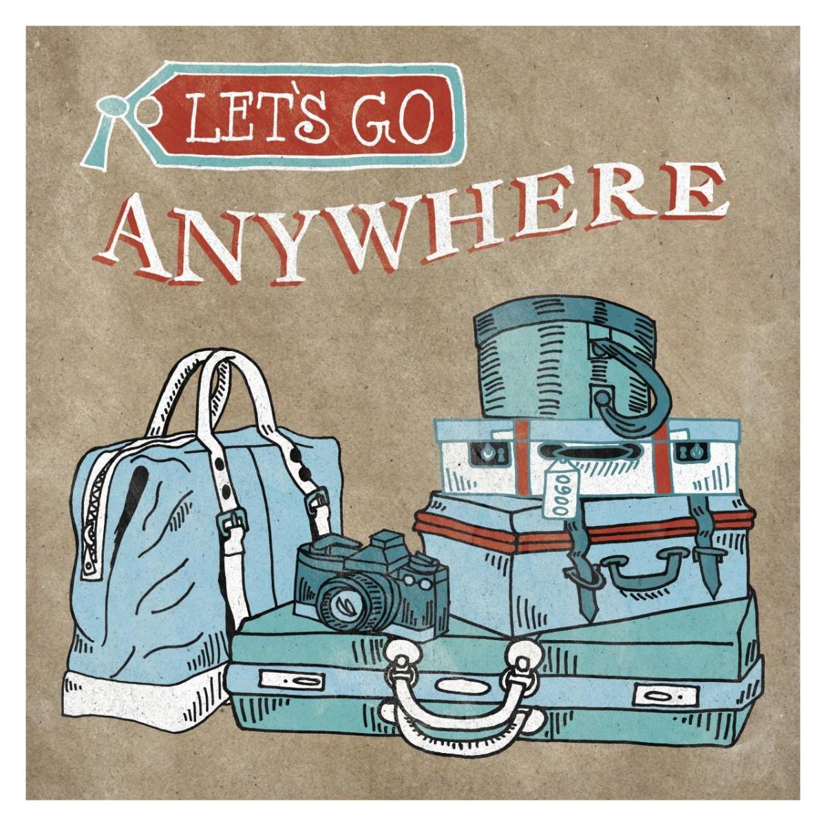 Adventure Love Suitcase Taupe -Paper Art-32"x32"