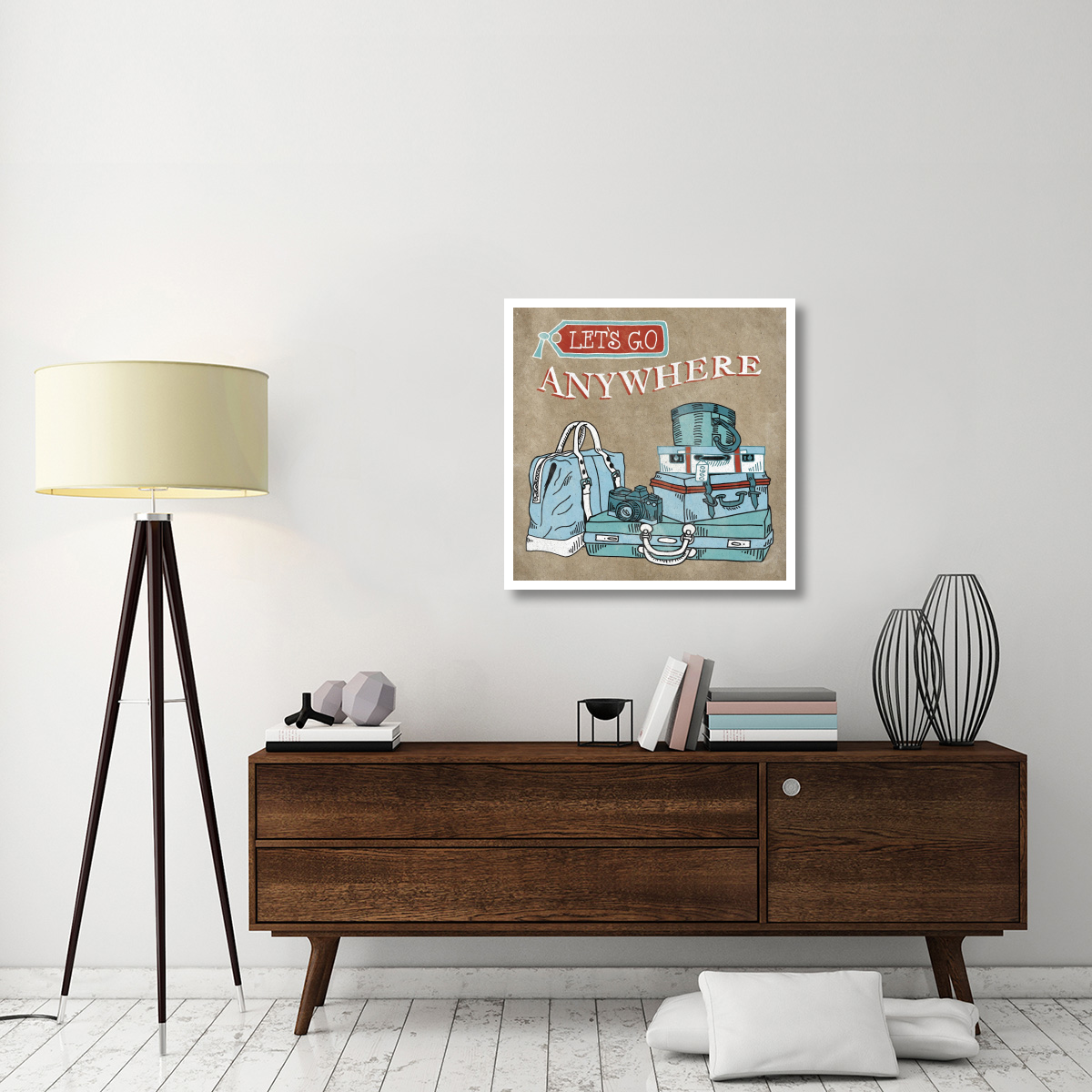 Adventure Love Suitcase Taupe -Paper Art-32&quotx32"