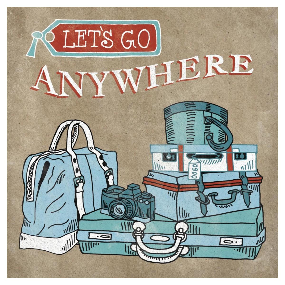 Adventure Love Suitcase Taupe -Paper Art-42"x42"