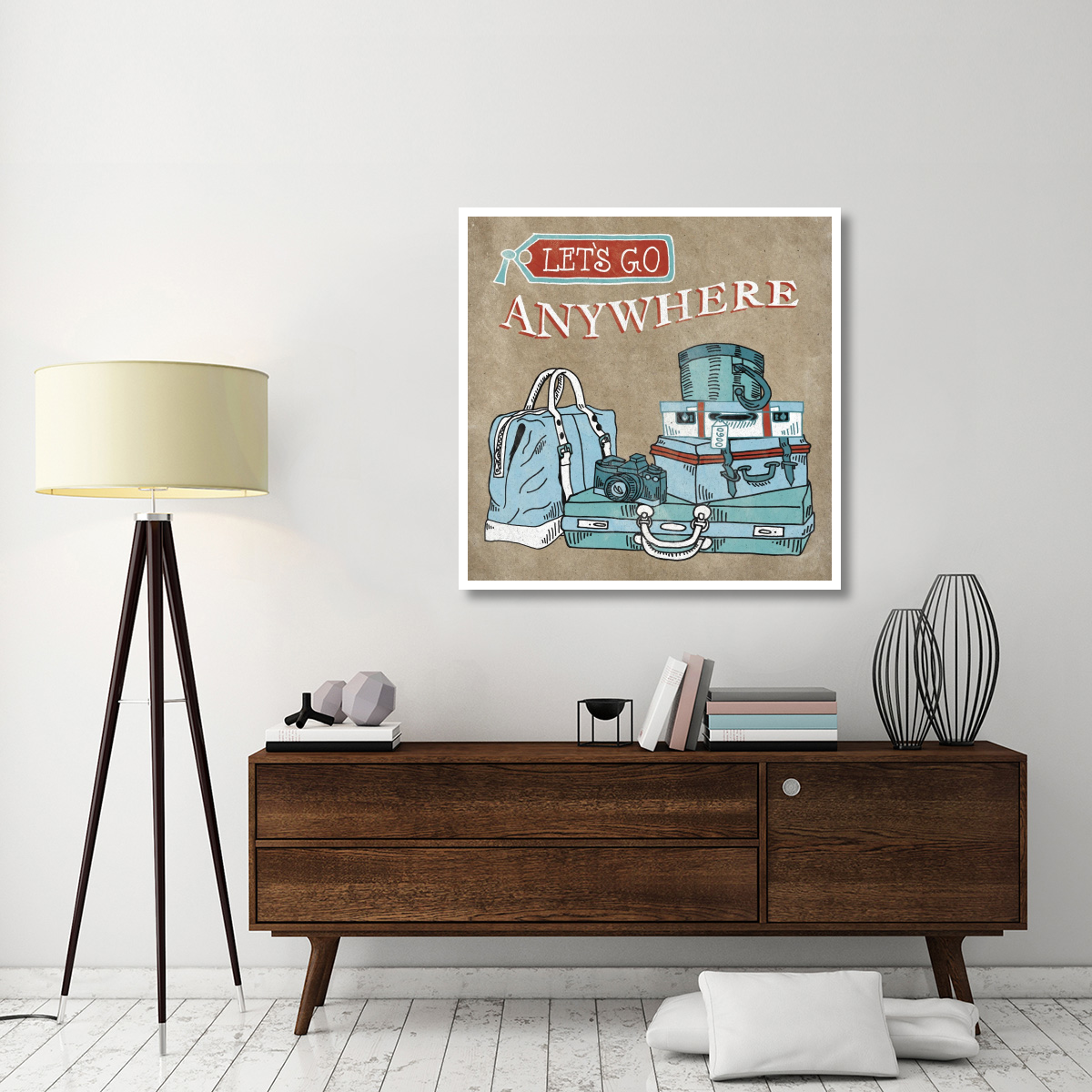 Adventure Love Suitcase Taupe -Paper Art-42&quotx42"