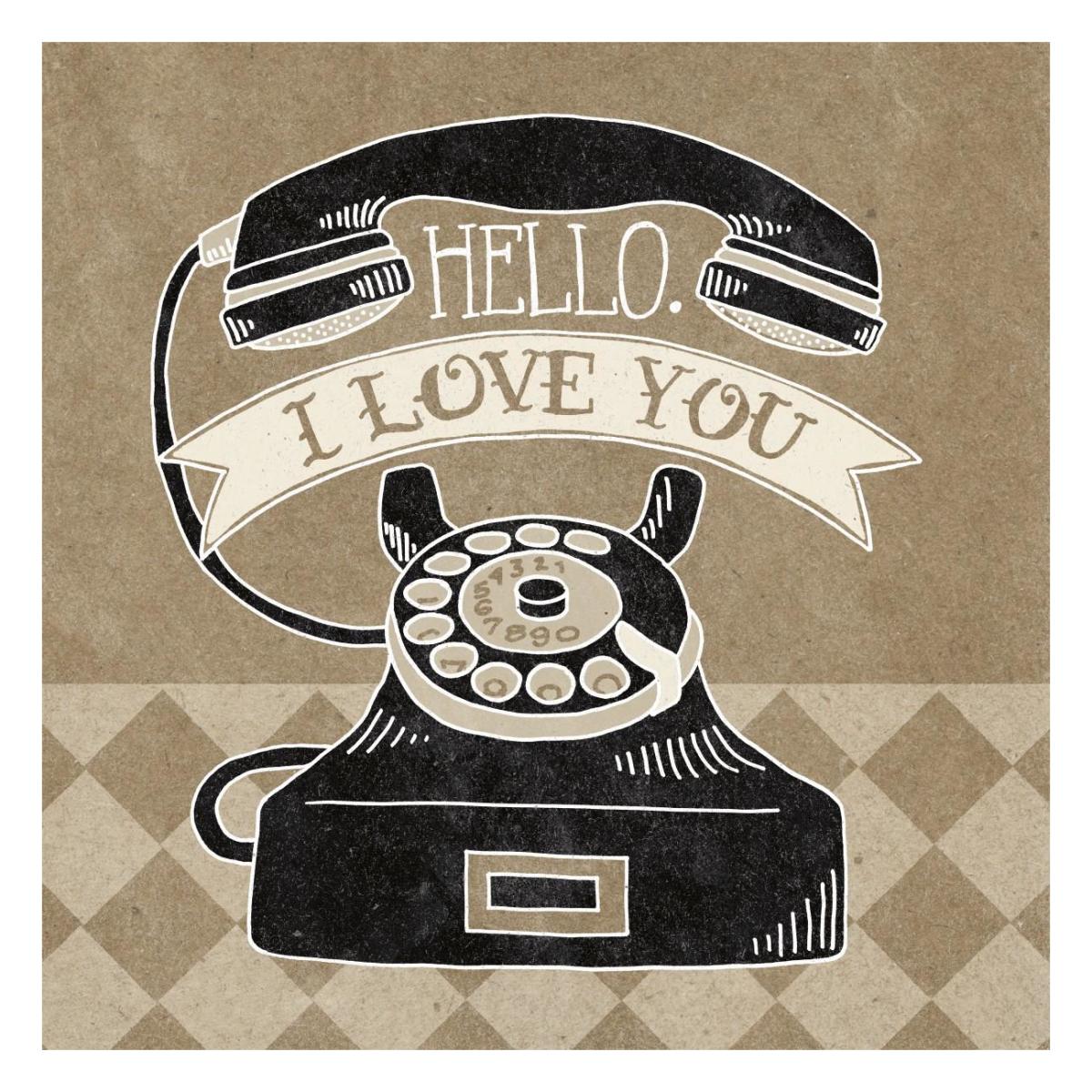 Hello I Love You Taupe -Paper Art-26"x26"