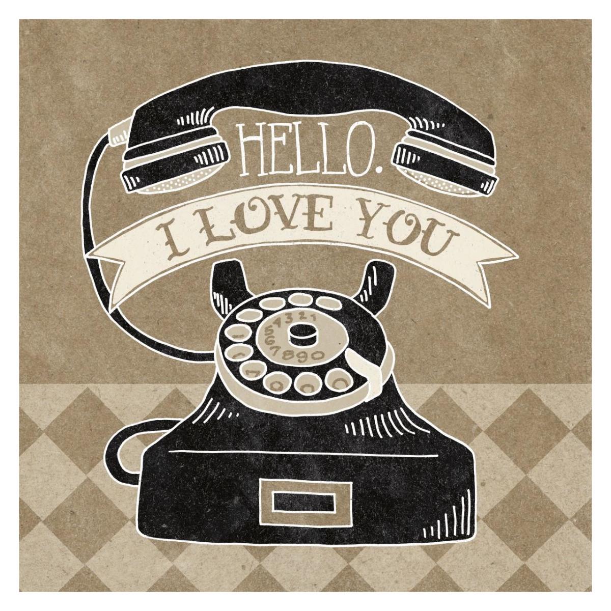 Hello I Love You Taupe -Paper Art-32"x32"