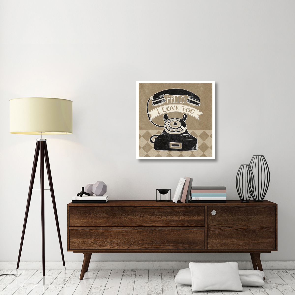 Hello I Love You Taupe -Paper Art-32&quotx32"