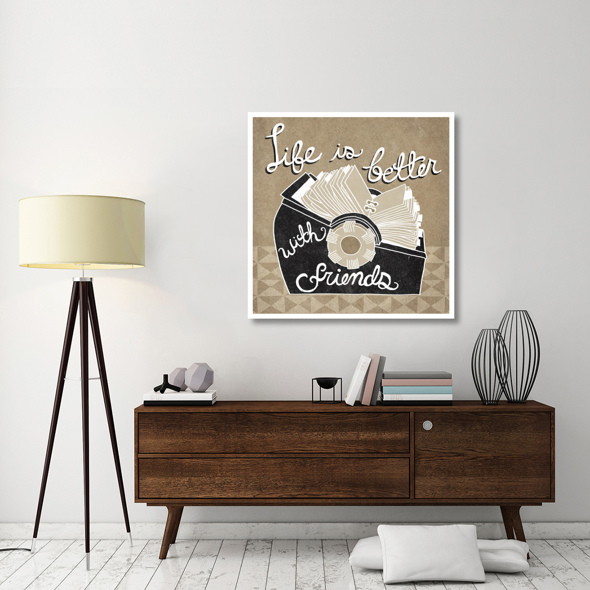 Life is Better with Friends Taupe -Paper Art-42&quotx42"