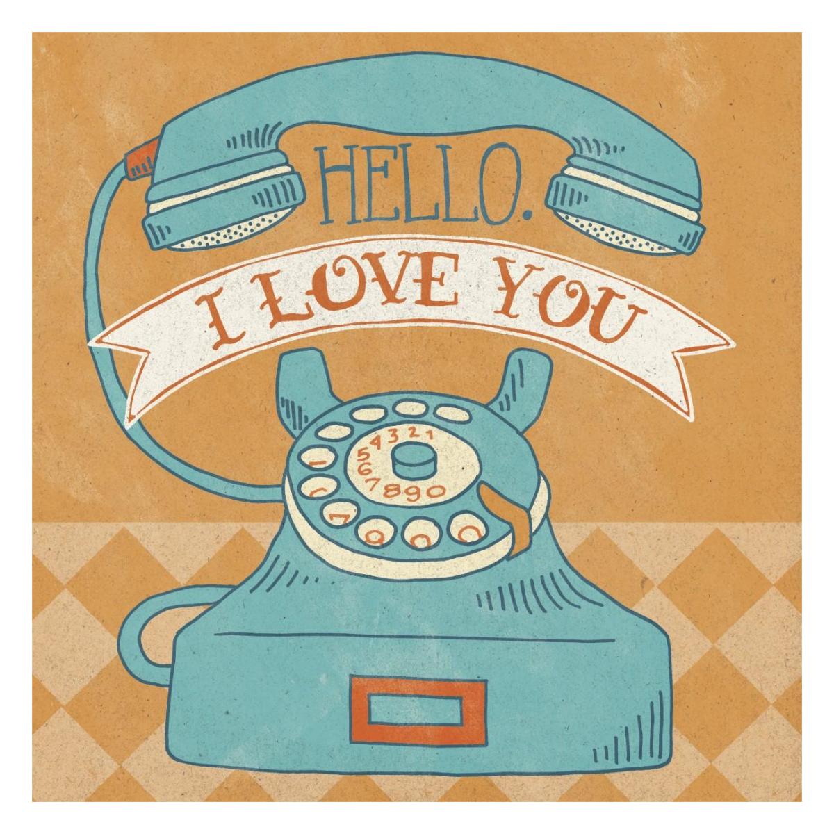 Hello I Love You Orange -Paper Art-26"x26"
