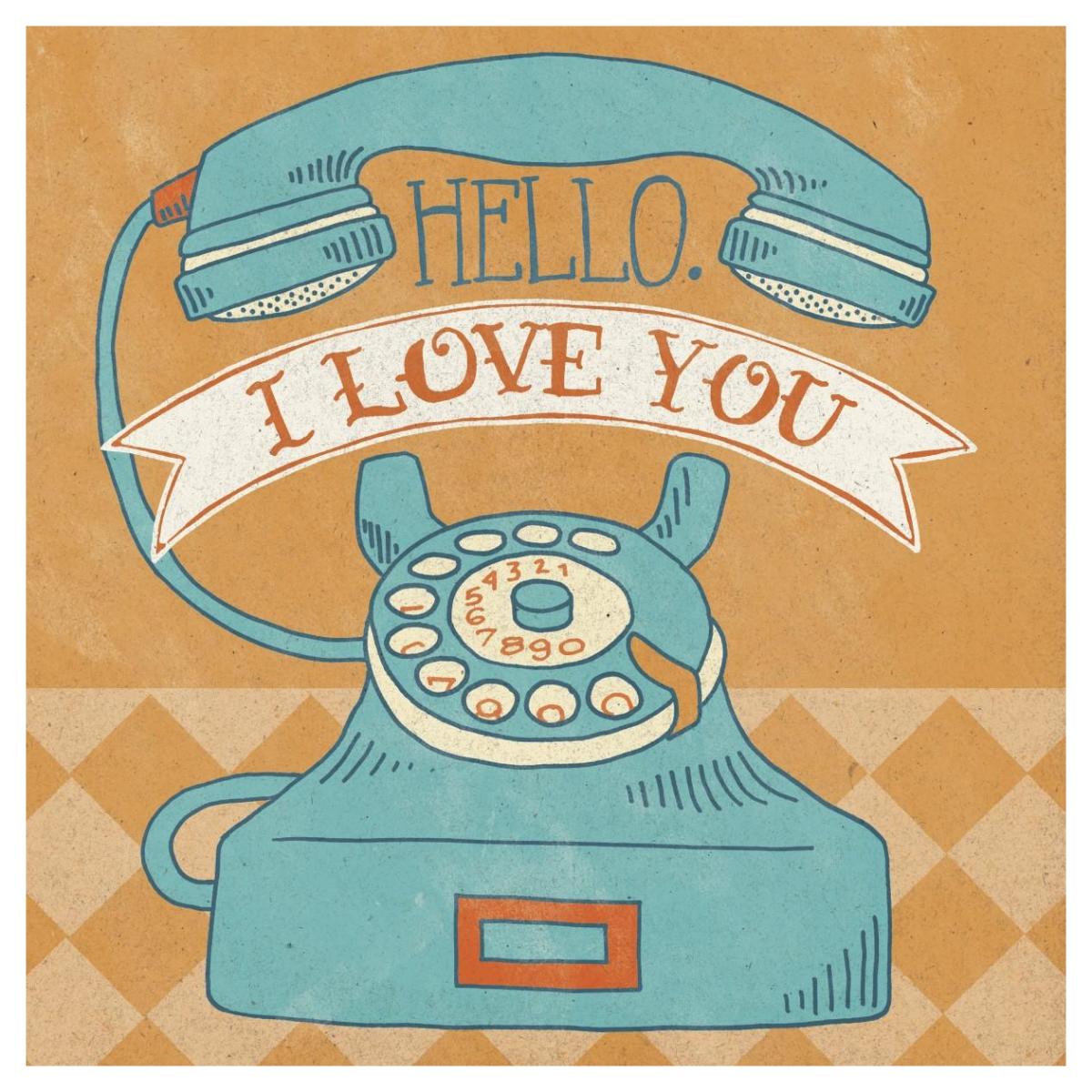 Hello I Love You Orange -Paper Art-42"x42"