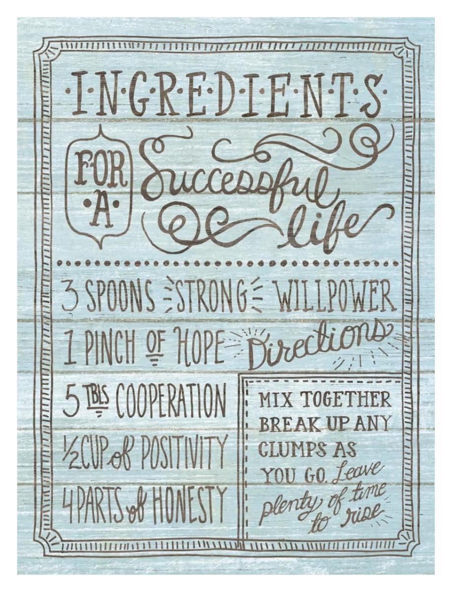 Ingredients For Life I Blue -Paper Art-14"x18"