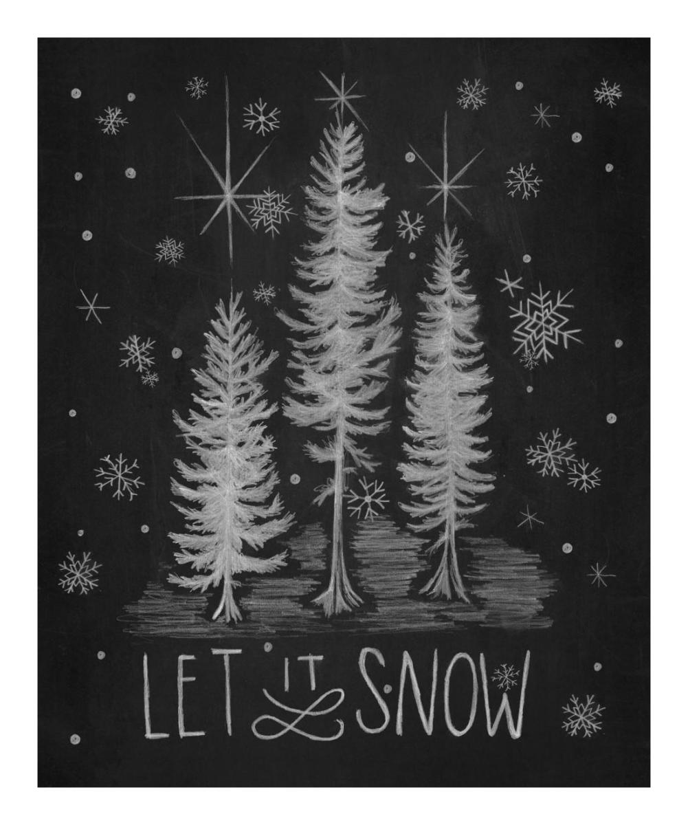 Chalkboard Holiday Trees I -Paper Art-18"x22"