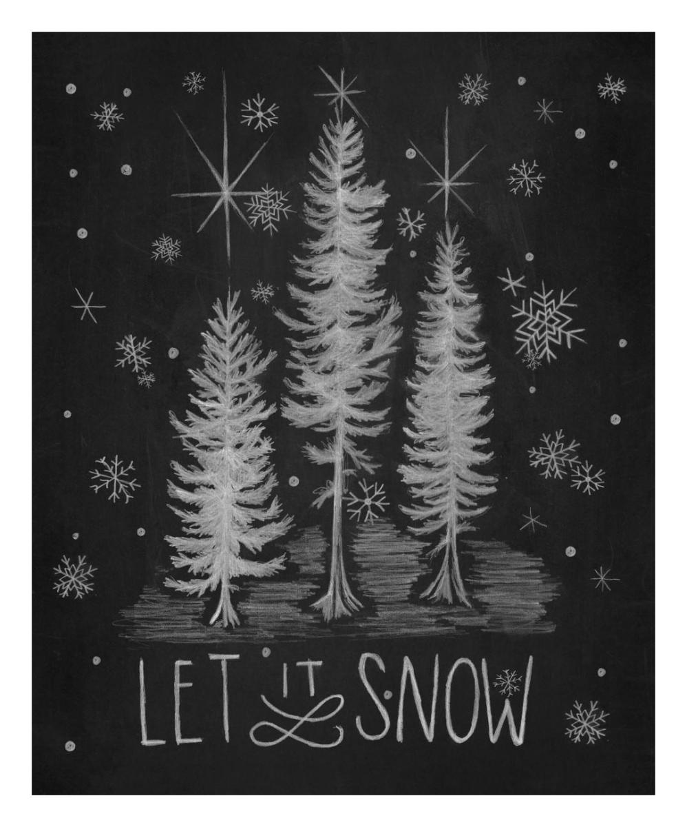 Chalkboard Holiday Trees I -Paper Art-22"x26"