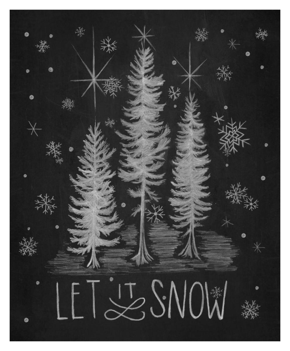 Chalkboard Holiday Trees I -Paper Art-30"x37"