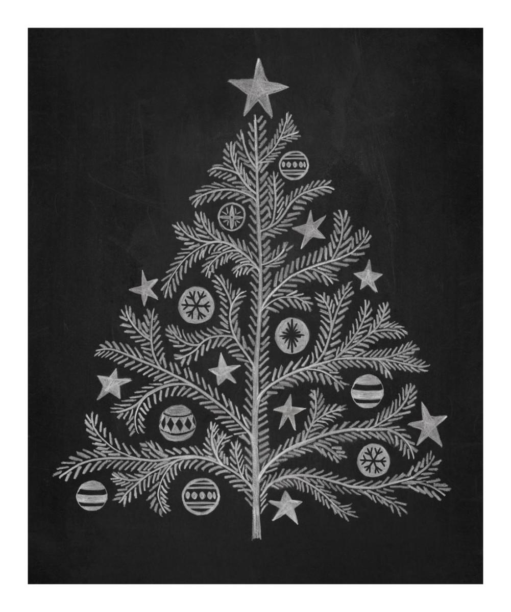 Chalkboard Holiday Trees II -Paper Art-18"x22"