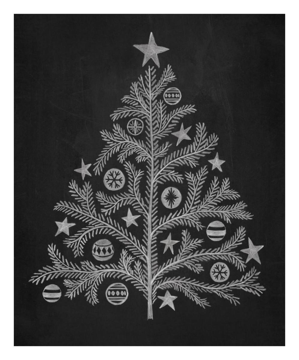 Chalkboard Holiday Trees II -Paper Art-22"x26"