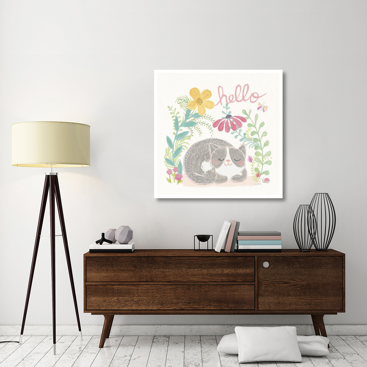 Garden Friends White VI -Paper Art-42&quotx42"