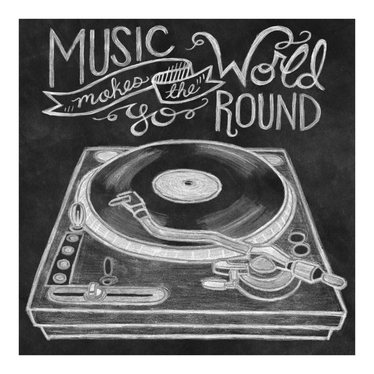 Retro Record Player Chalk -Paper Art-20"x20"