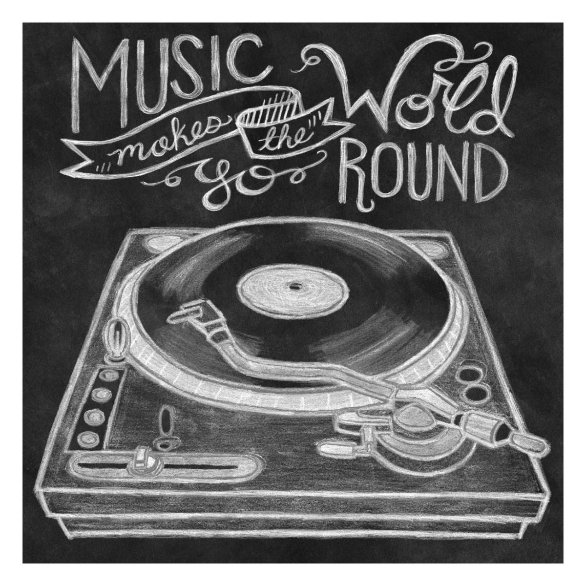 Retro Record Player Chalk -Paper Art-26"x26"