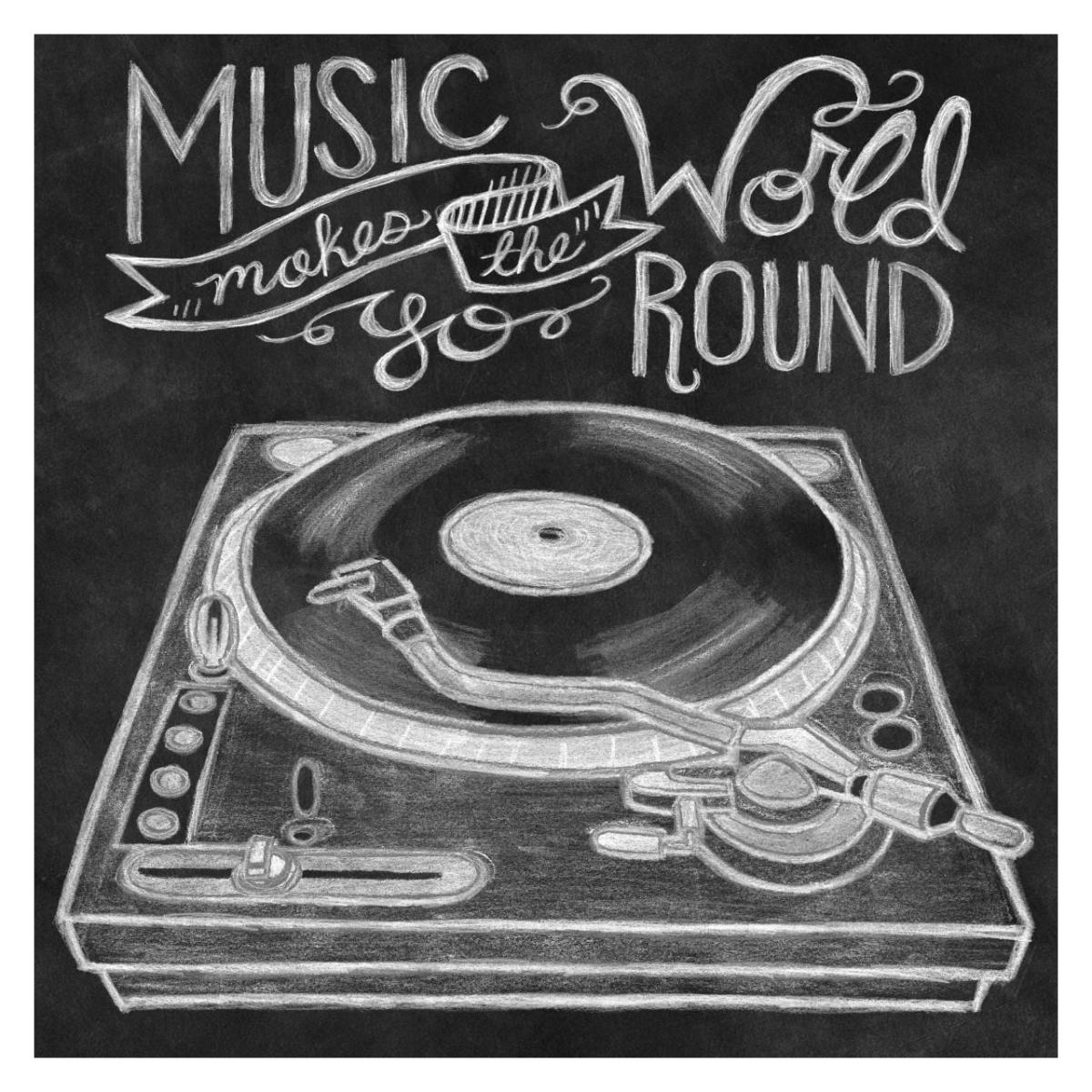 Retro Record Player Chalk -Paper Art-32"x32"