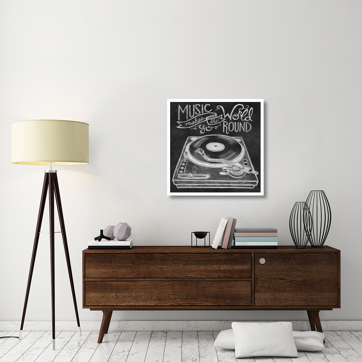 Retro Record Player Chalk -Paper Art-32&quotx32"