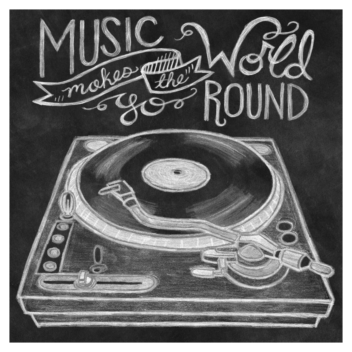 Retro Record Player Chalk -Paper Art-38"x38"
