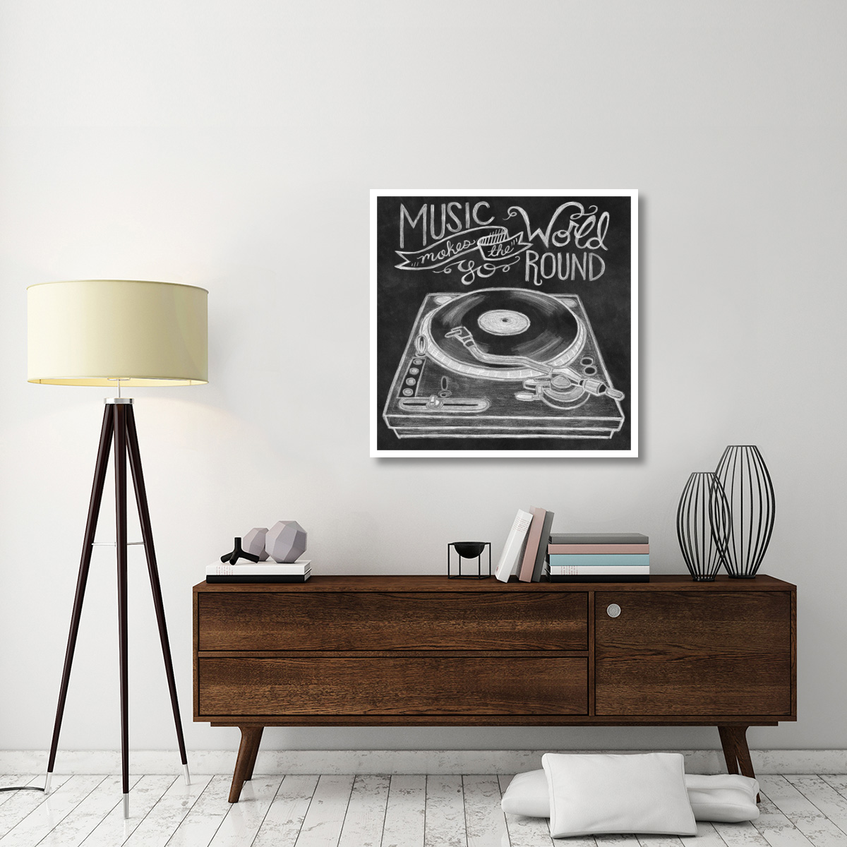 Retro Record Player Chalk -Paper Art-38&quotx38"